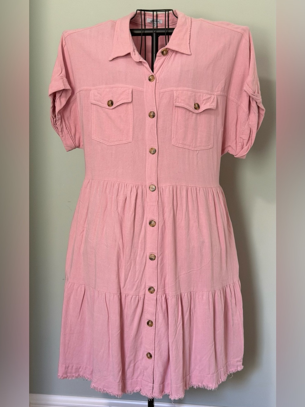 Pink Cotton Linen blend dress 1XL